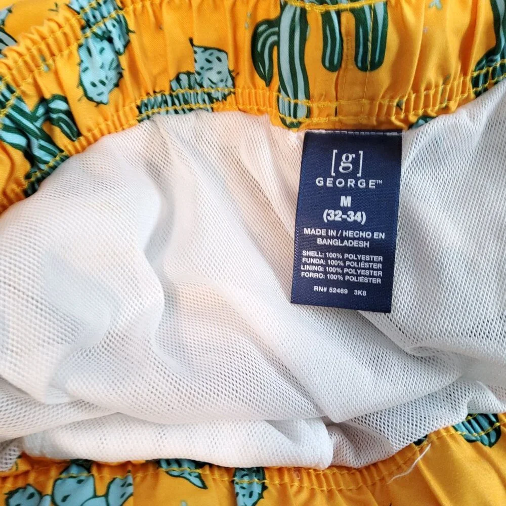 George Mens Cactus Print Swim Shorts Yellow Green Size M - Picture 3 of 8